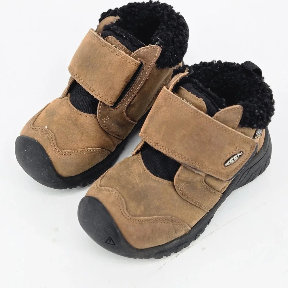 KEEN Kids Kootenay IV Mid Waterproof Brown Leather Wide Toe Box Boots US 8 VGUC